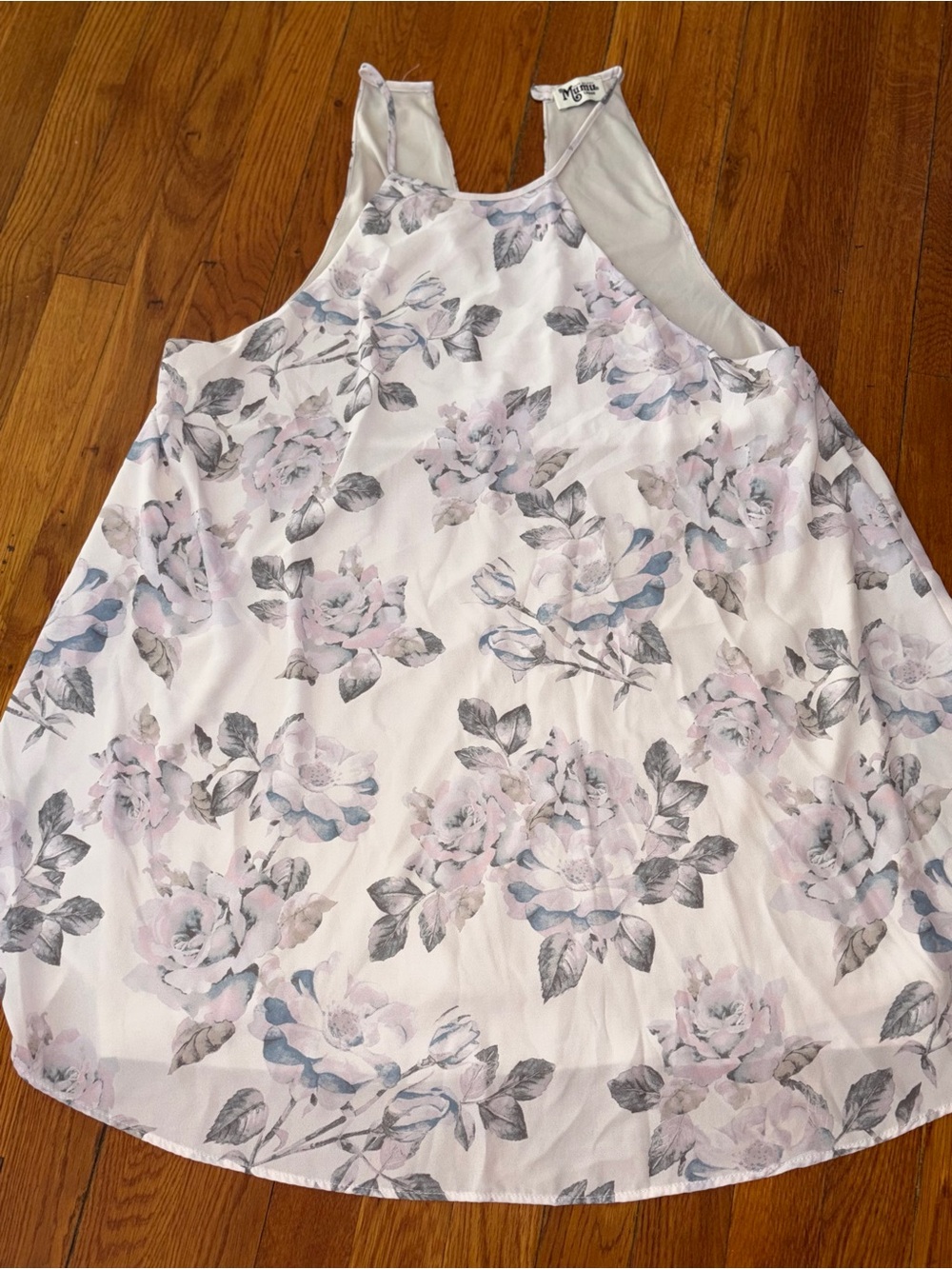 Women’s Floral High-Neck Dress — Light Pink & Gray